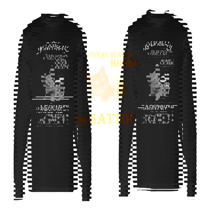 Un Uomo Non Puòivere Diola Birra Gatto Papà Gatti Maglietta a maniche lunghe