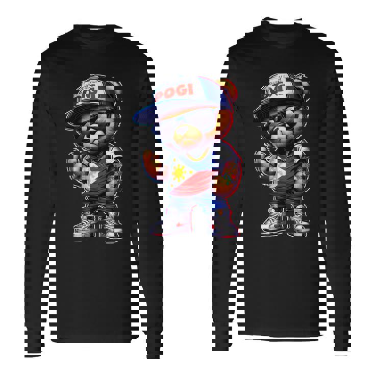 Unapologetically Pogi フィリピン国旗テディベア 長袖Tシャツ