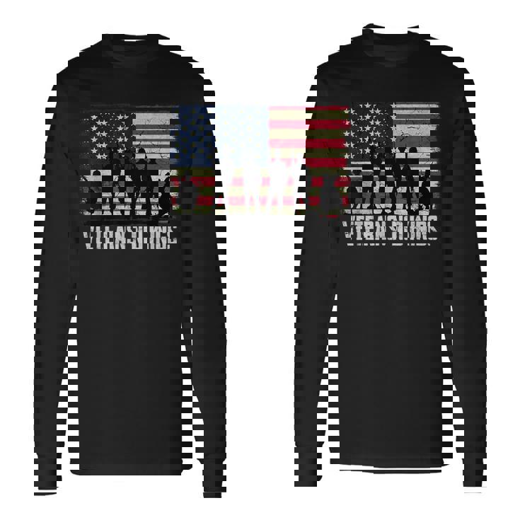 Veterans No Kings Vintage America Flag Veterans Long Sleeve T-Shirt