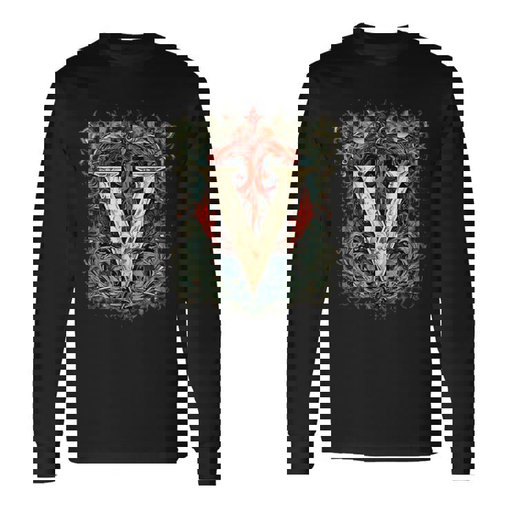 V文字 アルファベット ヴィンテージ モノグラム イニシャル 名前 長袖Tシャツ