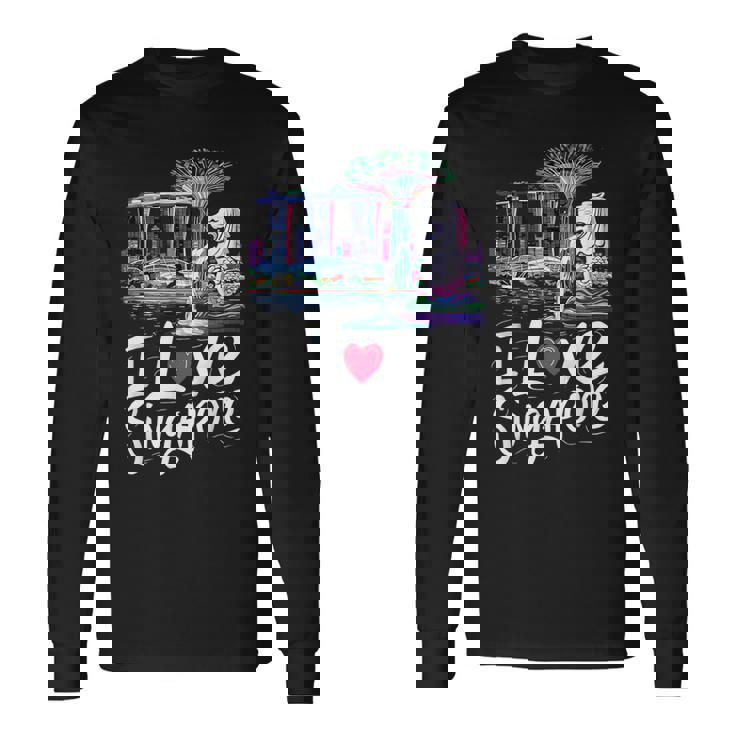 「I Loveingapore Citykyline」とマーライオンのデザイン。 長袖Tシャツ ギフトのアイデア