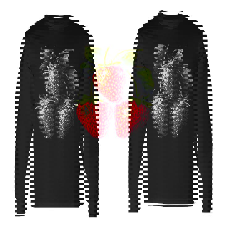 いちご フルーツモチーフ カラフル イラスト イチゴ 長袖Tシャツ