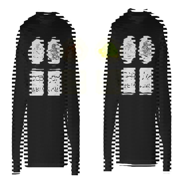 うさぎと亀の日本語かなと英単語かわいい 長袖Tシャツ