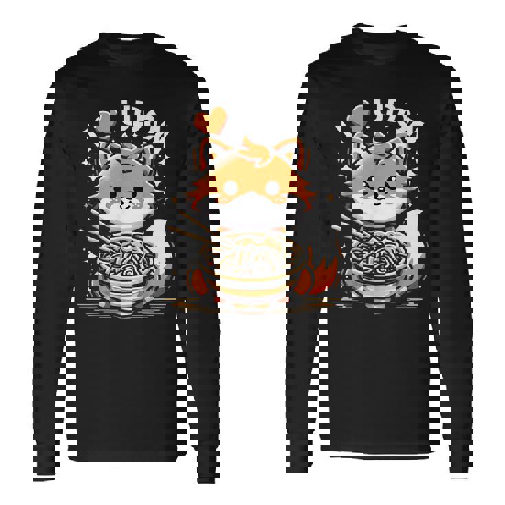 うどんが大好き カワイイきつねとうどん麺 長袖Tシャツ