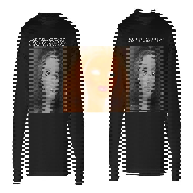 おもしろいドールフェイスミームガール本気で 長袖Tシャツ