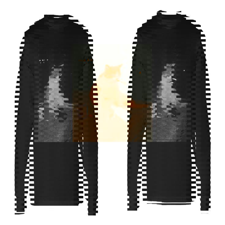 おもしろタバコ 子猫 喫煙 バカ ミーム ブレイン 長袖Tシャツ