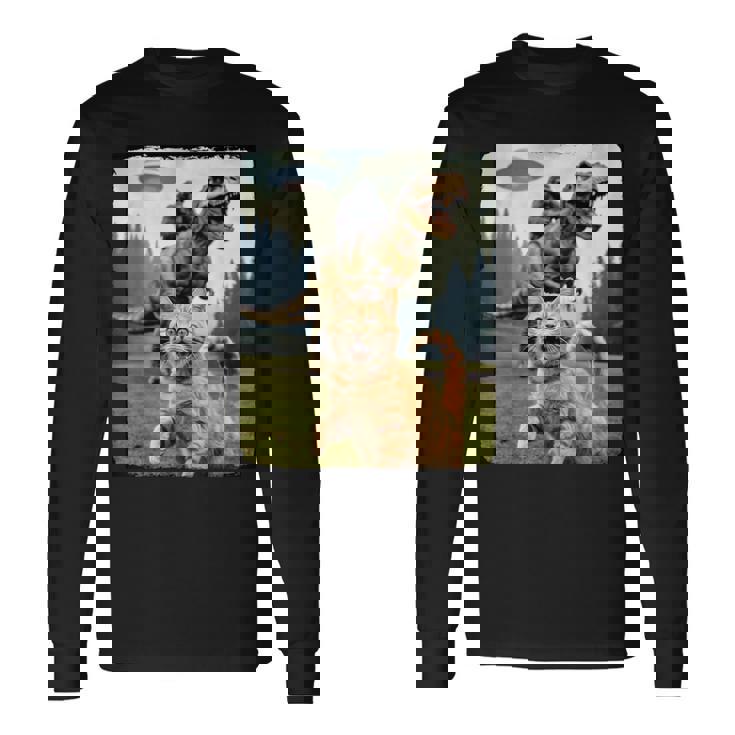 おもしろ猫 ゴリラ 恐竜 Ufo ミーム 不条理なユーモアシーン 長袖Tシャツ
