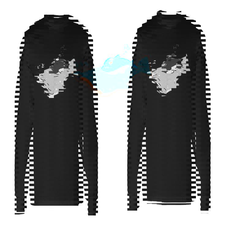 かわいい カワイイ アニメ 眠っているサメ ジンベイザメ 日本語 長袖Tシャツ