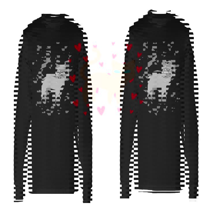 かわいいシャム猫プリント 長袖Tシャツ