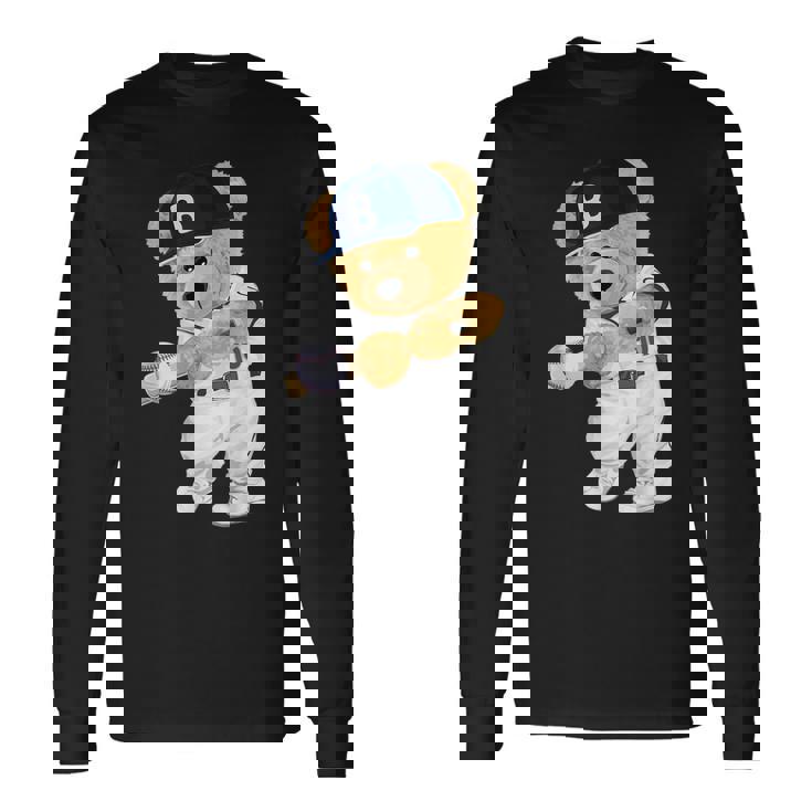 かわいいテディベア野球ヒッター。 長袖Tシャツ