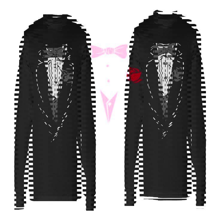 かわいいレッドパピヨンとローズのタキシード。 長袖Tシャツ