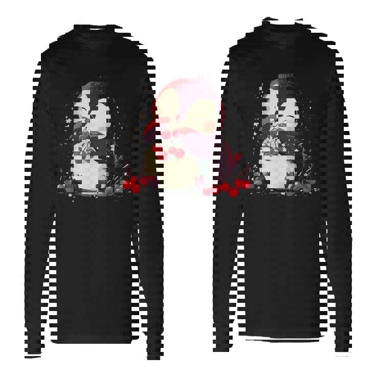 さくらんぼペンギン かわいい チェリー フルーツ アートワーク ペンギン好き 長袖Tシャツ