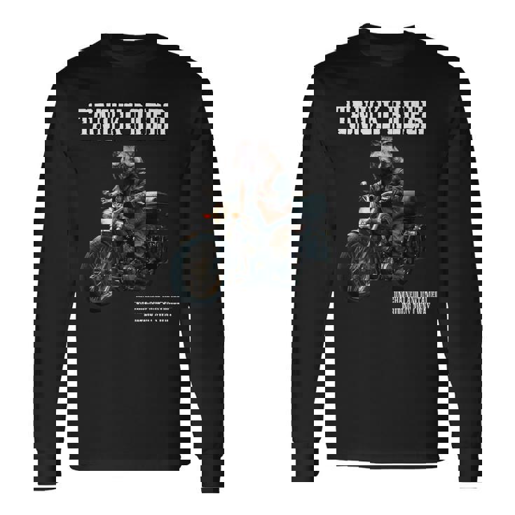 たぬきライダー バイク ビンテージ かっこいいタヌキ 狸 おもしろ 日本 動物 ユニーク オートバイ 乗り物 長袖Tシャツ