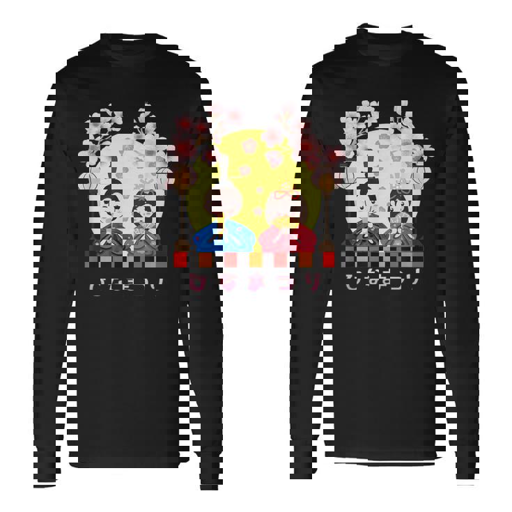 ひな祭り、ひな人形、着物、日本祭りかわいい、桃の節句、提灯、日本の伝統的なお祭り、春、春休み、日本人形 長袖Tシャツ