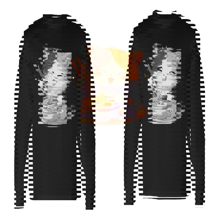 わがまま猫 ねこ ラーメン好き かわいい おもしろ マンガ 長袖tシャツ 長袖Tシャツ