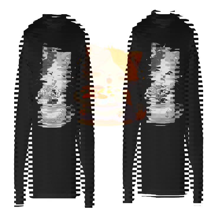 わがまま猫 寿司ねこ ラーメン好き かわいい おもしろ マンガ 長袖Tシャツ