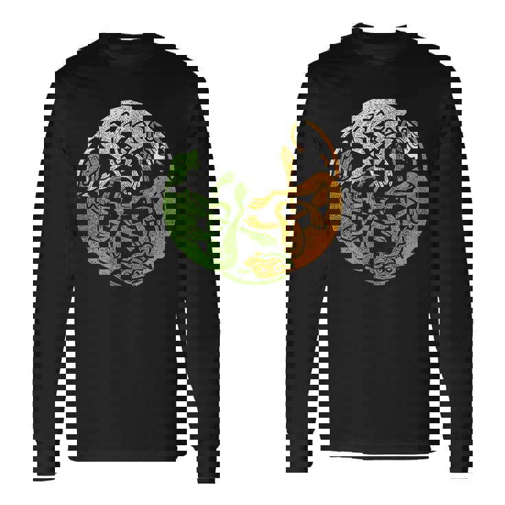 アイルランドデザイン ケルト犬＆旗トリコロールアイルランド 長袖Tシャツ