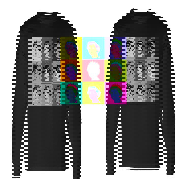 エリザベス 9 正方形タイル ポップアート イギリスの女王 長袖Tシャツ