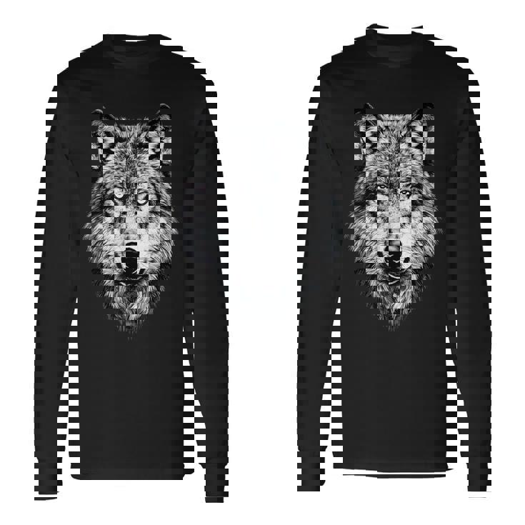 オオカミのモチーフ オオカミが大好き オオカミの群れ オオカミの犬 野生のオオカミ 長袖Tシャツ