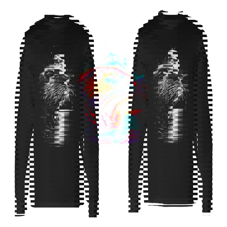 カラフル ヌートリア スピリット 動物 かっこいい イラスト アート 長袖Tシャツ