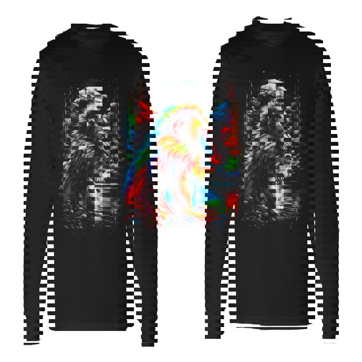 カラフル マンドリル 猿 精霊 動物 かっこいい イラスト アート 長袖Tシャツ