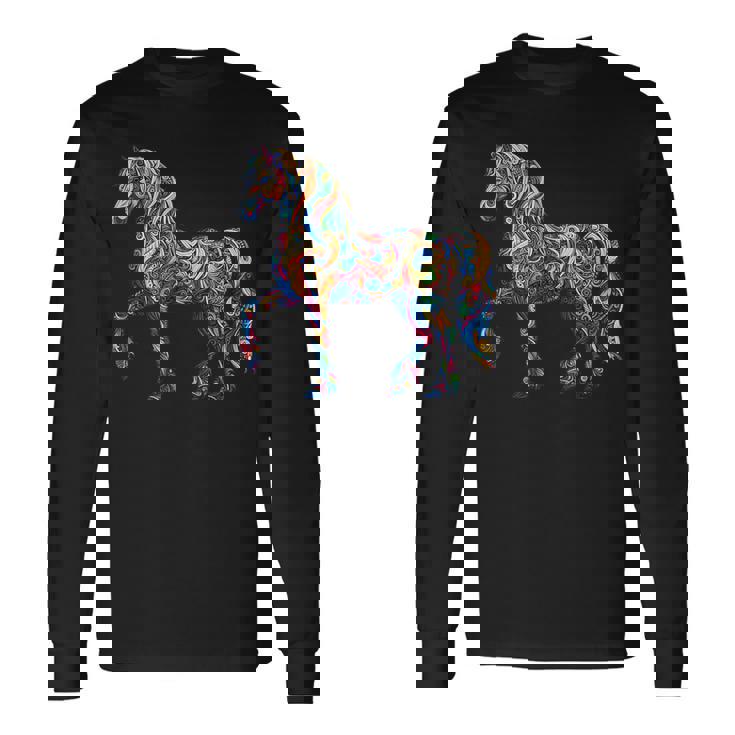 カラフルな抽象的な馬 長袖Tシャツ