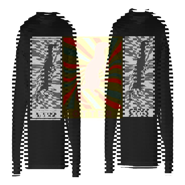 カワウソ 動物 レトロ ヴィンテージ カワウソ 長袖Tシャツ