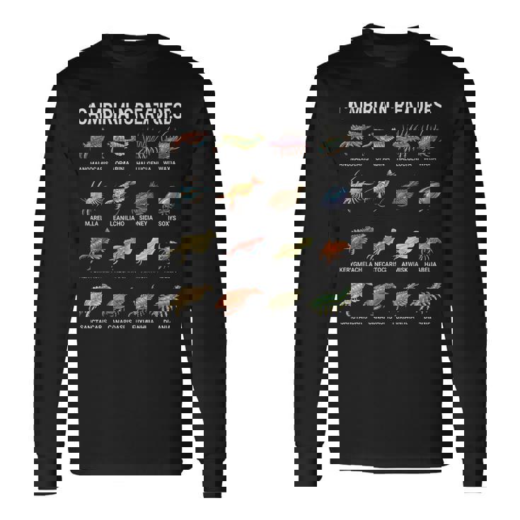 カンブリア紀の生き物チャート–先史時代の海洋生物アート 長袖Tシャツ