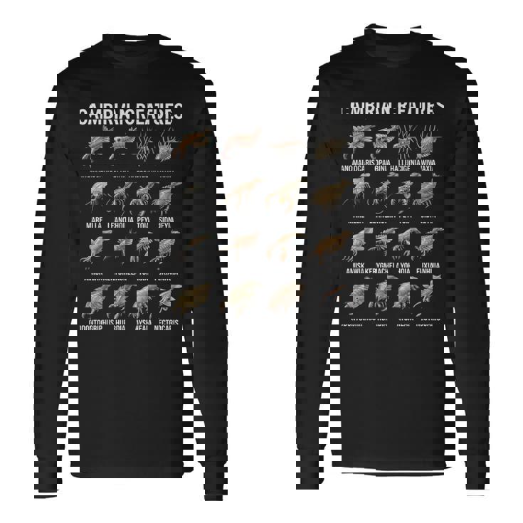 カンブリア紀の生き物チャート先史時代の生活古生物学 長袖Tシャツ