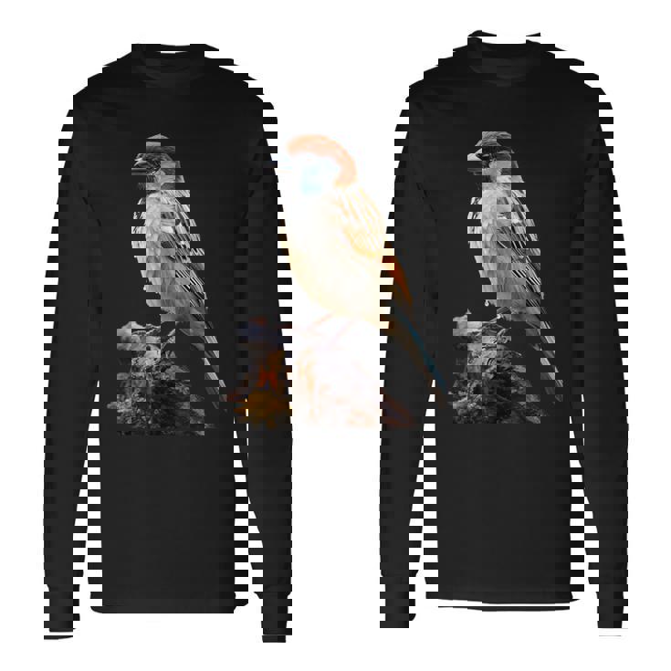 ギフト現実的なスズメ自然木鳥 長袖Tシャツ