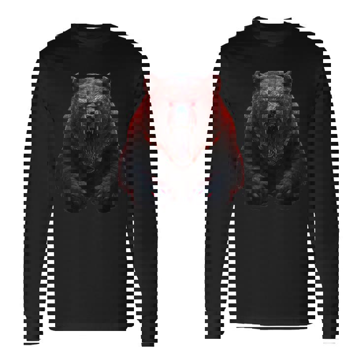 クマ、怒ったグリズリーベア、危険なホラーベア 長袖Tシャツ