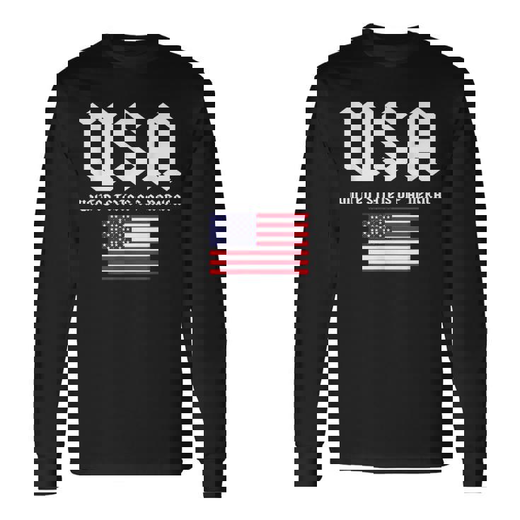 クールなアメリカ国旗グレートーンのイラストグラフィックデザイン。 長袖Tシャツ