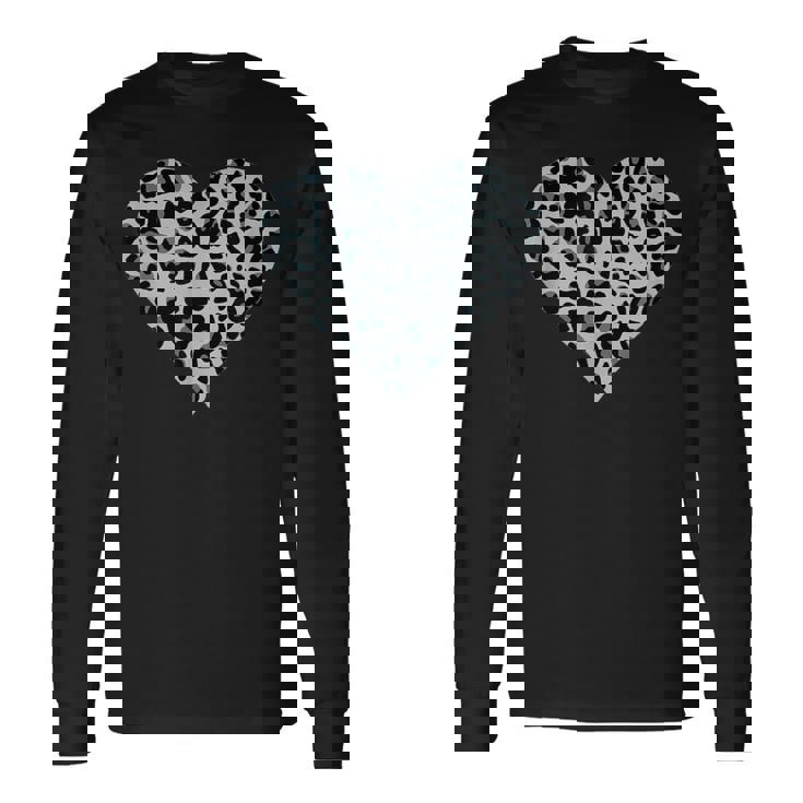 グレーとブラック ヒョウ柄 アニマルプリント ハート 長袖Tシャツ