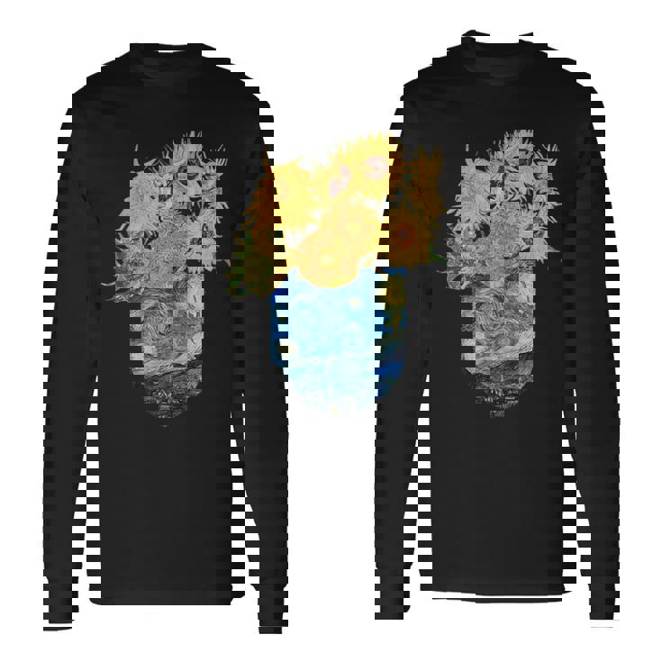 ゴッホ ひまわり&星月夜ポケット 美的アート 長袖Tシャツ