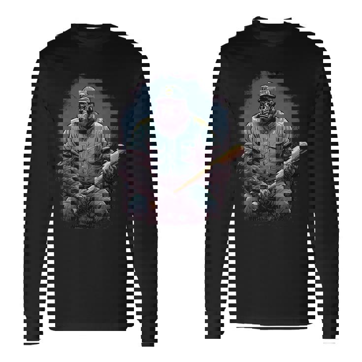 ゴリラ遊び 野球 おもしろい ゴリラ 野球選手 長袖Tシャツ