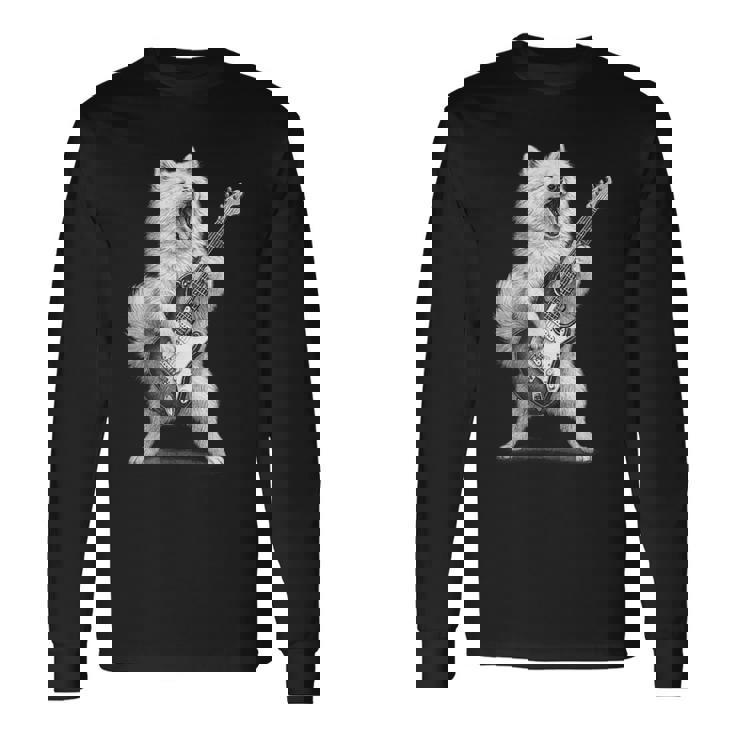 サモエド ギターを弾く ロックミュージック 犬好き 長袖Tシャツ