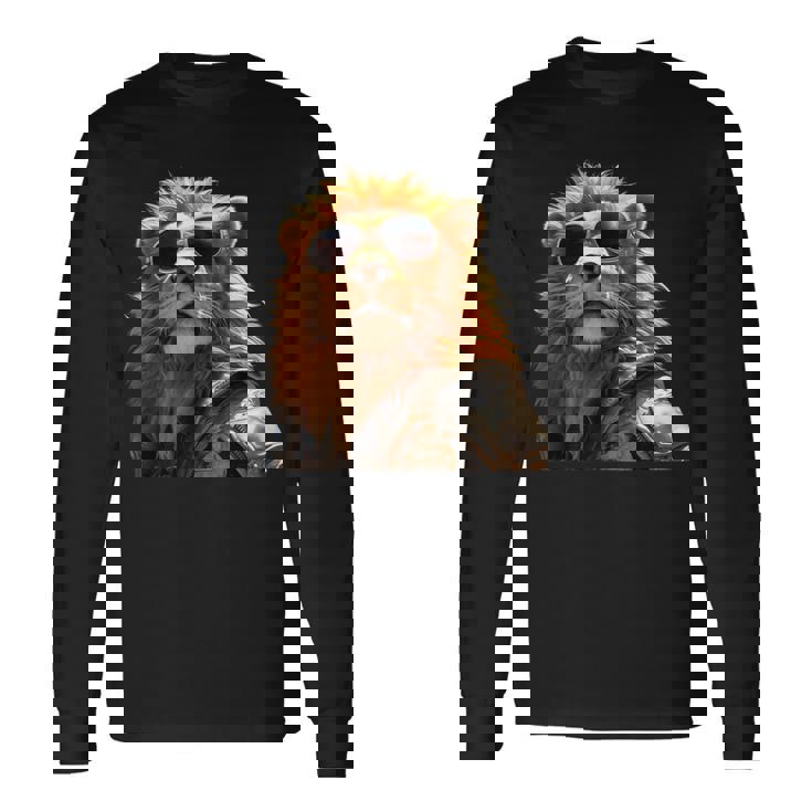 サングラスをかけたライオン 動物大好きライオン かわいいライオン 長袖Tシャツ