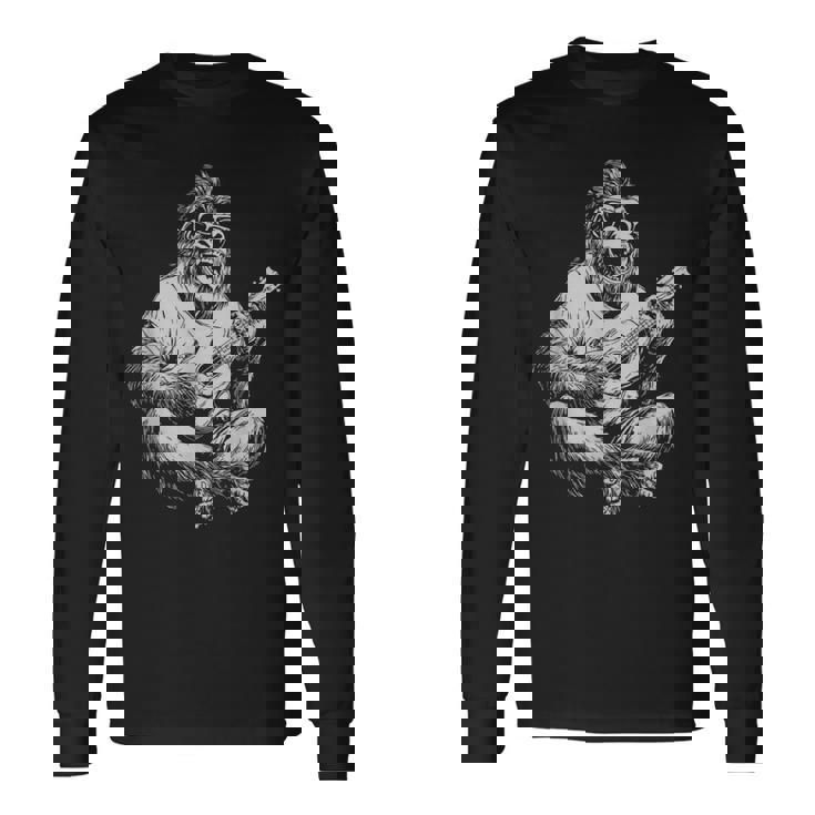 サングラス付きかわいいゴリラ ギタープレーヤー 面白いギタリスト 長袖Tシャツ