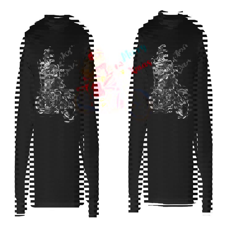 サンタクロース 面白い バイク イラスト メリー クリスマス パロディ イラスト 長袖Tシャツ