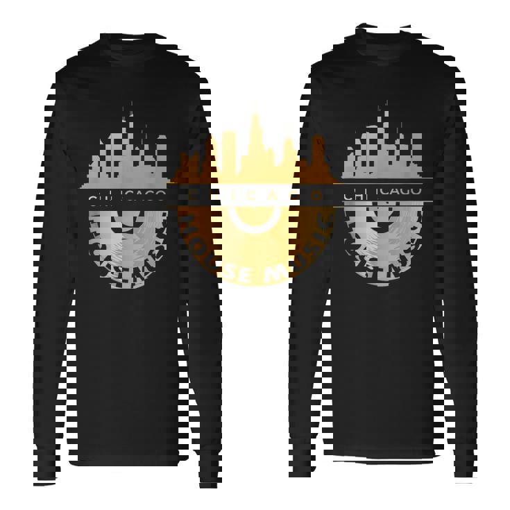 シカゴハウスミュージックシティスケープビニールレコードレイブテクノ Edm 長袖Tシャツ