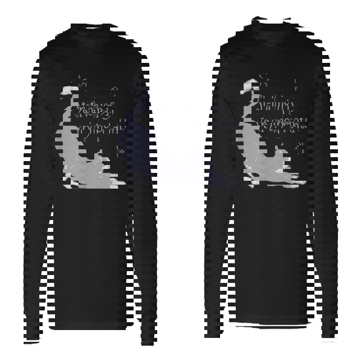 ストレッチは大事！ 猫 ネコ 愛猫 伸び 柔軟 ハチワレ 靴下猫 シンプル かわいい 癒やし メンズ レディース キッズ 長袖Tシャツ