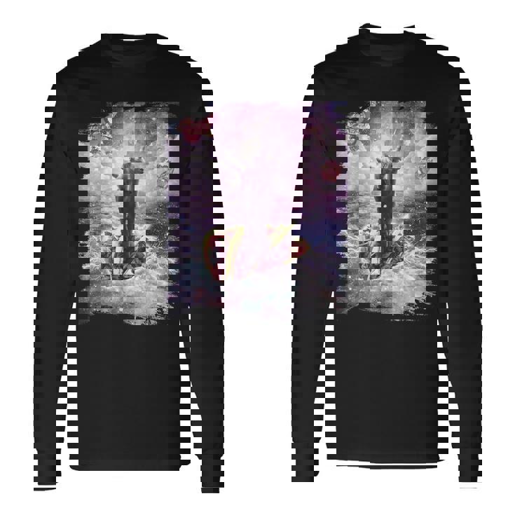 スペースキャットライディングアルパカユニコーン-ピザ＆タコス 長袖Tシャツ