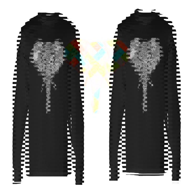 ゾウ I ワイルドライフ I カラフルなゾウ 長袖Tシャツ