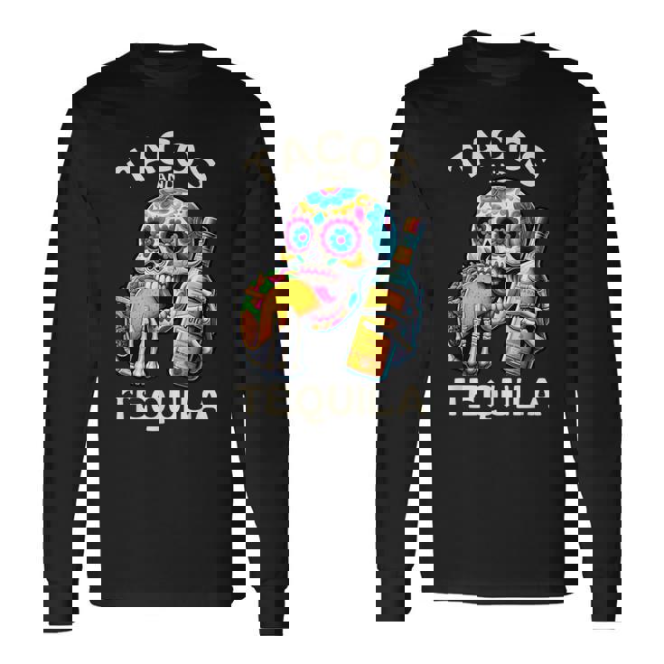 タコスとテキーラ キャンディスカル シンコ・デ・マヨ ロス・ムルトス 長袖Tシャツ