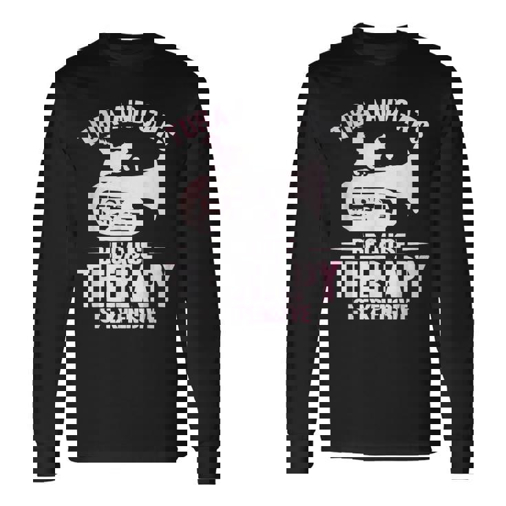 チューバ 水彩 チューバと猫 長袖Tシャツ