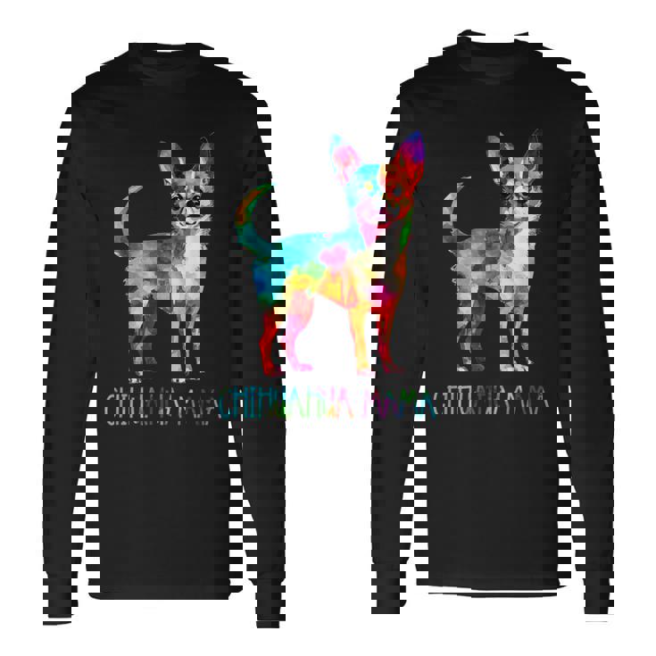 チワワ ママ 水彩画 芸術的 犬 恋人 ティーカップ 長袖Tシャツ