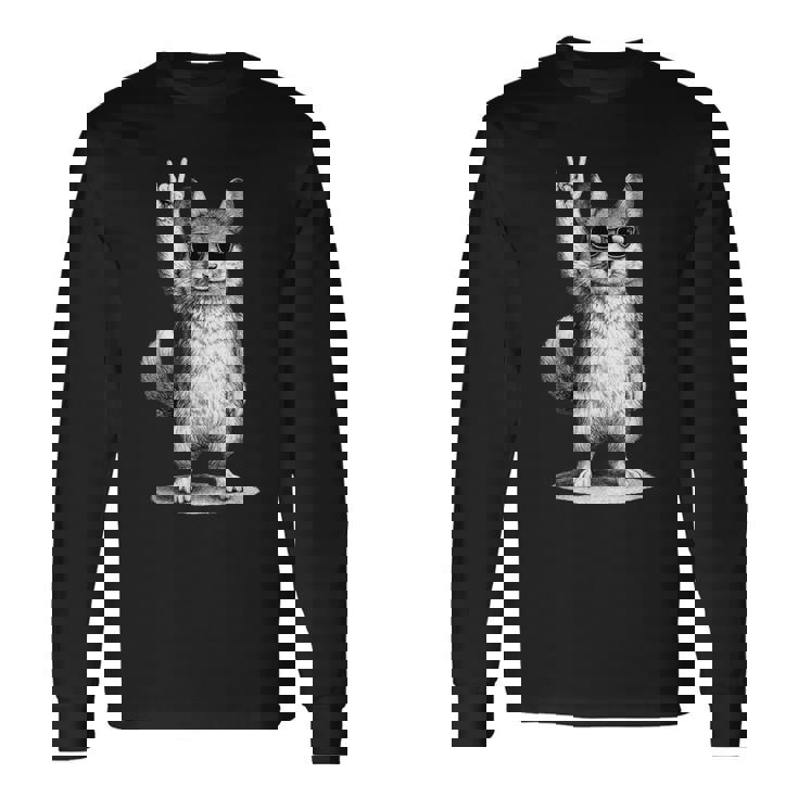 チンチラ ロックミュージック レトロ ヴィンテージ ペット愛好家 長袖Tシャツ