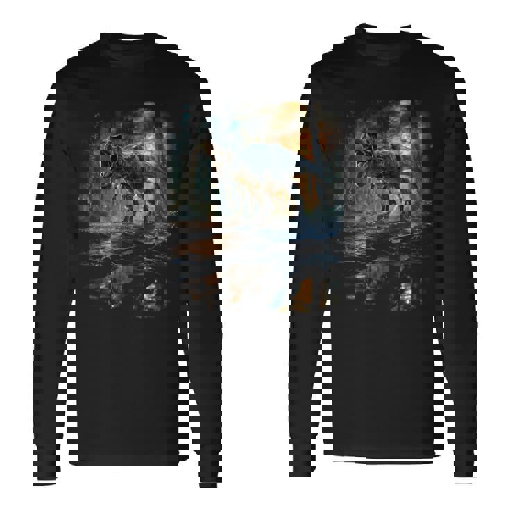 ティレックス 夜に吠える恐竜 リアルなグラフィックデザイン 長袖tシャツ 長袖Tシャツ