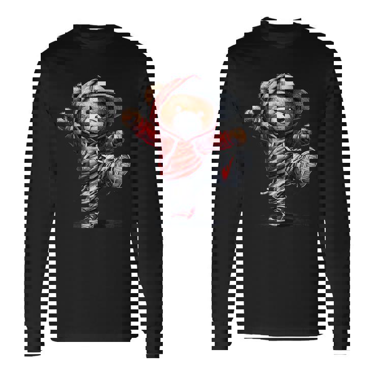 テディ愛好家やキッズダンサーのための面白いクマ 長袖Tシャツ