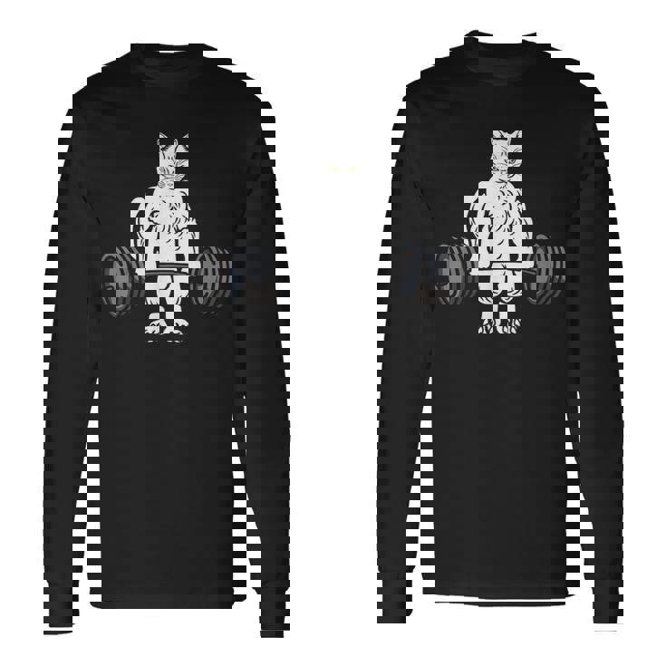 デッドリフト フィットネス 猫 ウェイトトレーニング エクササイズ ギフト 長袖Tシャツ